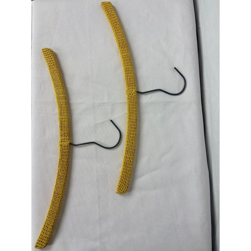 Vintage Mustard Yellow Crochet Covered Clothes Hangers Set of 2 Retro Handmade - Picture 3 of 9